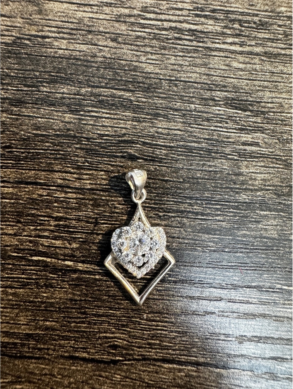 S925 Sterling Silver Heart Pendant Clear Stones Geometric Diamond Shape